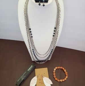 Jewelry Beauty Bundle Neckace, Earrings, Bracelet, Lipstick